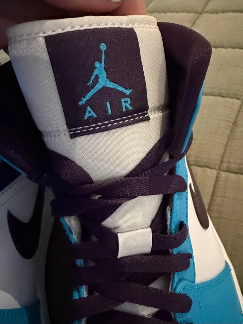 Nike Air Jordan Mid-Top Sneakers in White and Teal with Purple Accents